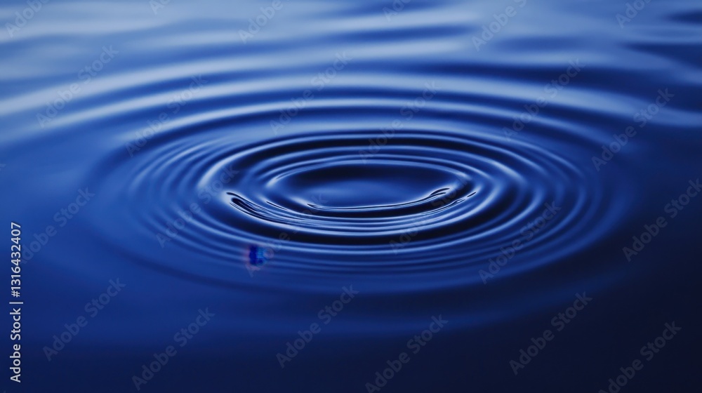 Tranquil Blue Water Surface with Circular Ripples and Reflections Tranquil Blue Water Surface with Circular Ripples and Reflections