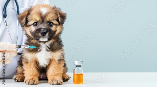 A cute puppy receives a vaccination at a veterinarian's office, showcasing the importance of pet healthcare and vaccination.