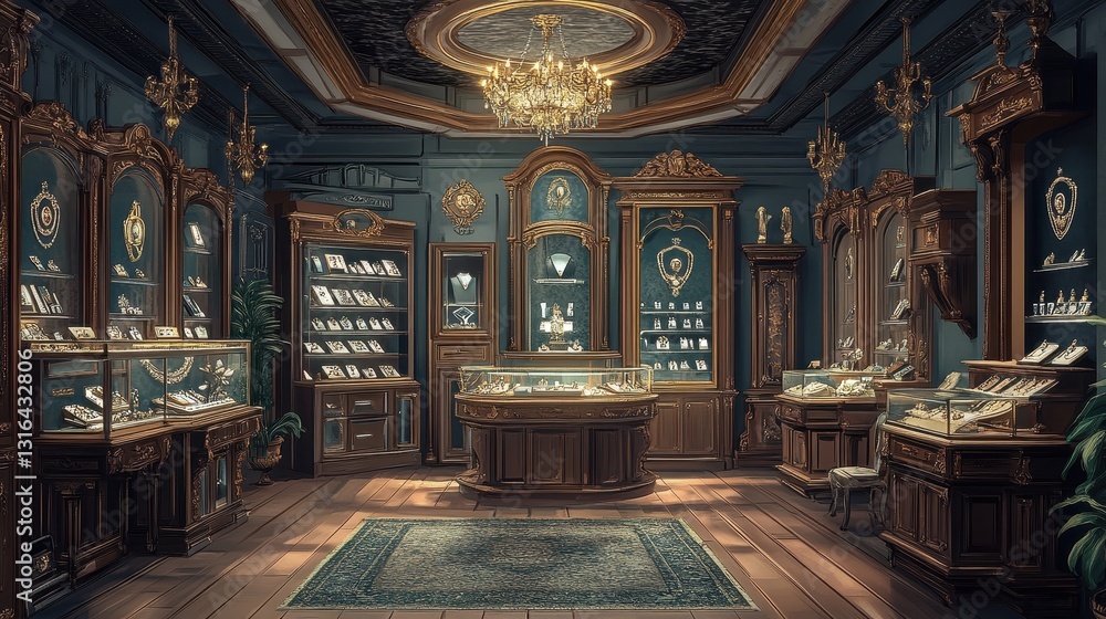 Obraz premium A luxurious jewelry store showcases many beautiful and expensive items