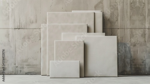 Obraz na płótnie A set of blank canvases of various sizes, stacked neatly on a solid background. w salonie