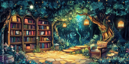 Obraz na płótnie A Magical Forest Library Bathed In A Dreamy Light w salonie