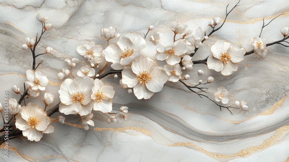 Elegant white flowers on marble backdrop Elegant white flowers on marble backdrop
