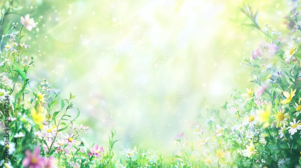 Bright Spring Flowers Meadow in Soft Sunlight Bright Spring Flowers Meadow in Soft Sunlight