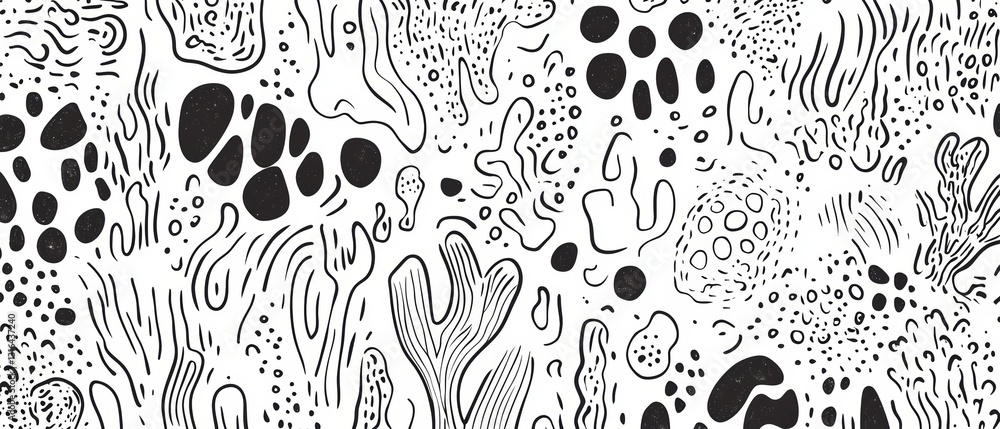 Fototapeta premium Hand Drawn Whimsical Organic Pattern: Black and White Doodle Element 