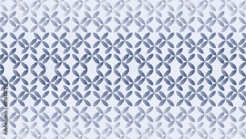 geometric pattern with a repeating motif of overlapping circular or petal-like shapes. Subtle light blue background.