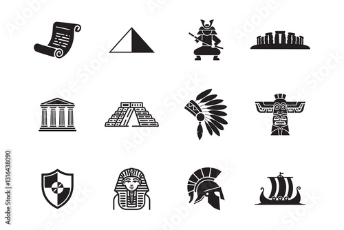 Ancient Civilization Icons Set. Editable vector icon.