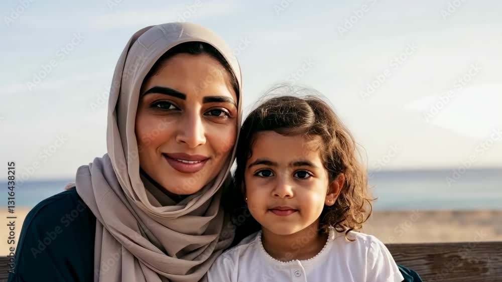 Mother and daughter enjoying a serene beach sunset together Mother and daughter enjoying a serene beach sunset together
