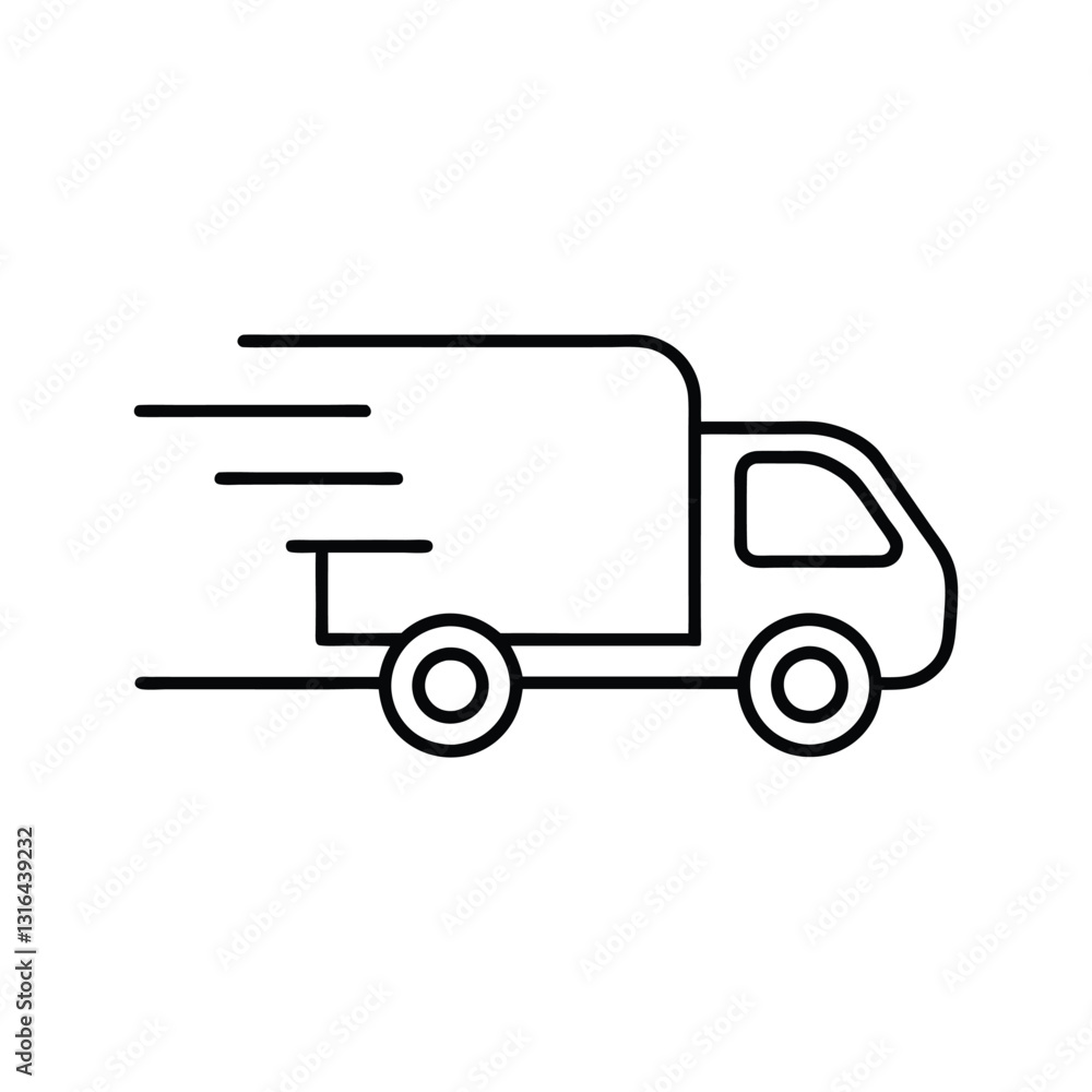 Outline delivery truck vector illustration isolated on white background. Minimalist cargo transport icon, modern logistic symbol, simple delivery vehicle in clean linear style.
Outline delivery truck vector illustration isolated on white background. Minimalist cargo transport icon, modern logistic symbol, simple delivery vehicle in clean linear style.