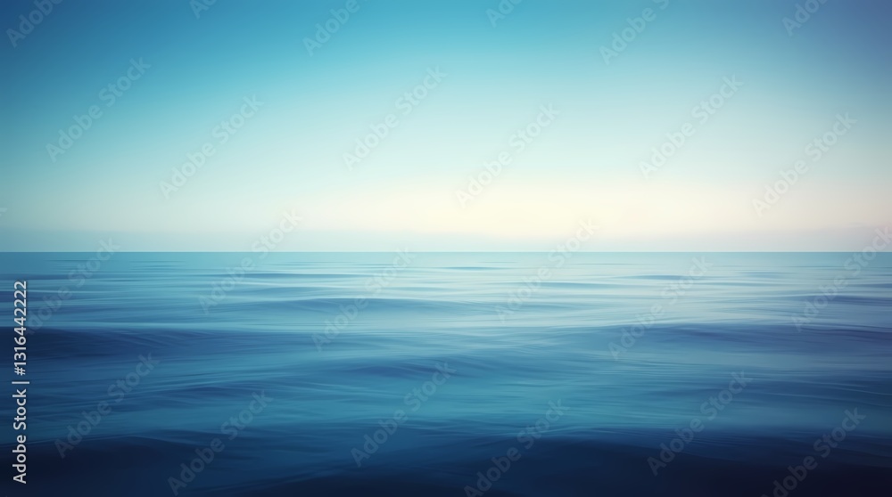 Fototapeta premium Oceanic Serenity: Capturing a calm seascape with a gradient sky, the image focuses on the tranquil movement of the ocean, inviting contemplation and a sense of peace.