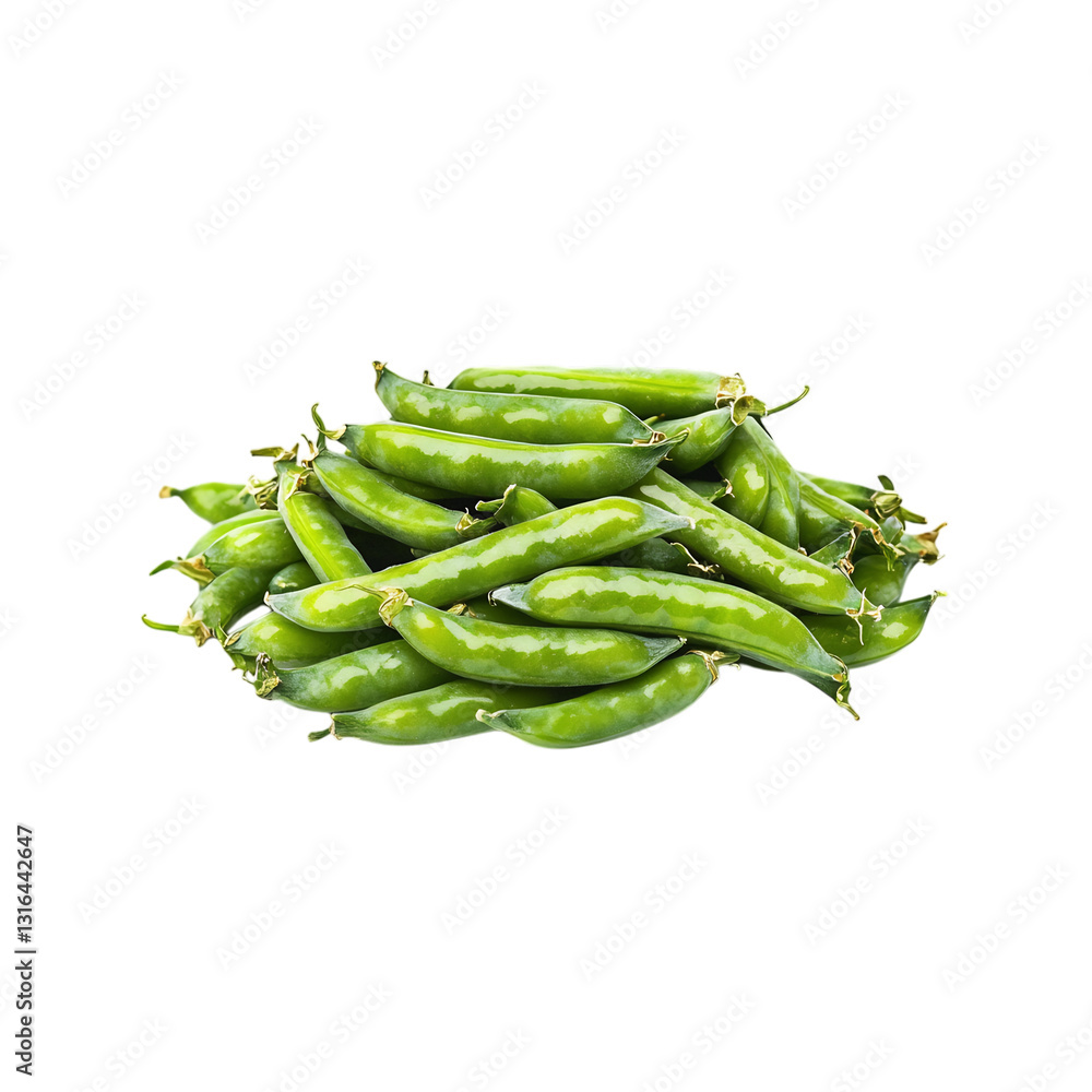 A Pile of Fresh Peas with Tender Bright Green Pods Isolated on Transparent Background A Pile of Fresh Peas with Tender Bright Green Pods Isolated on Transparent Background