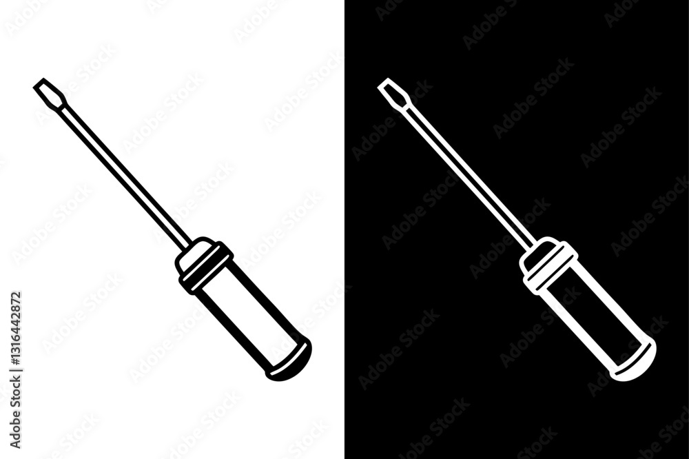 Obraz premium Classic Screwdriver Icon Black and White Silhouette Vector for Technical & Industrial Use.