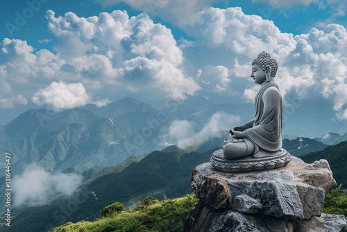 Wallpaper Mural Ancient statue great Buddha on bright holiday composition, abstract vivid composition consists of fictional unreal fantastic vision on background Torontodigital.ca