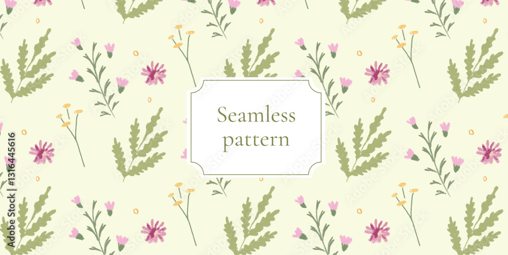 Fototapeta premium Floral plant background for fashion, tapestries, prints. Modern floral design perfect for fashion and decoration. Hand-drawn seamless pattern with botanical elements in vector format