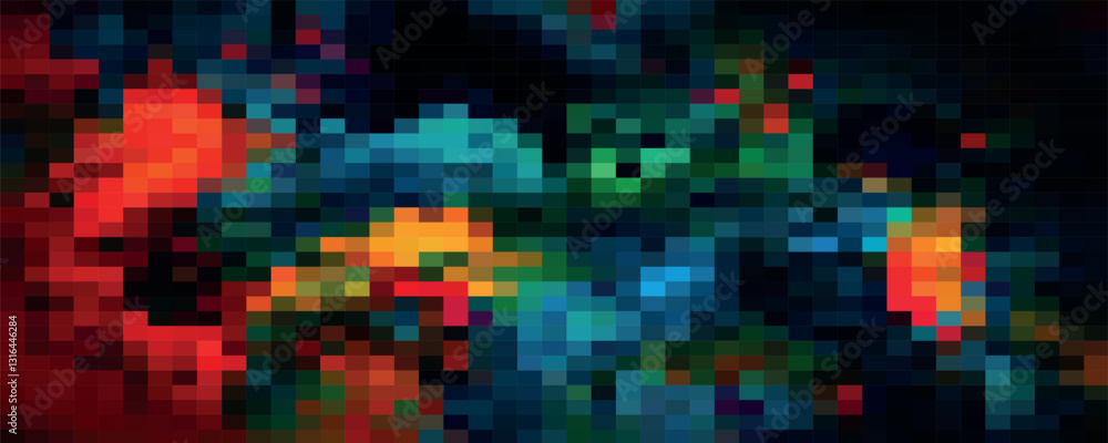 Fototapeta premium Pixel disintegration background. Decay effect. Dispersed dotted pattern. Concept of disintegration. Set pixel mosaic textures with simple square particles. Vector illustration on black background.