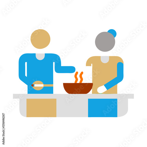 Vibrant cooking class illustration featuring chefs preparing delicious meals together.