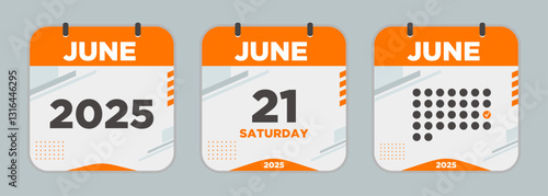 Modern Calendar icon. June. 2025 21 day. The concept of waiting for an important date. Day calendar with date June 21. Cheklist day calendar. Vector illustration.