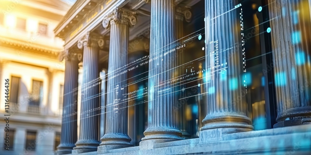 Fototapeta premium Urban financial institutions aerial infographic of streamlined digital payment transactions