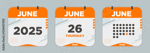 Modern Calendar icon. June. 2025 26 day. The concept of waiting for an important date. Day calendar with date June 26. Cheklist day calendar. Vector illustration.