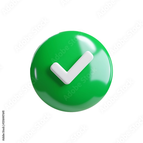 3d green tick icon on green circle- check mark or done concept png