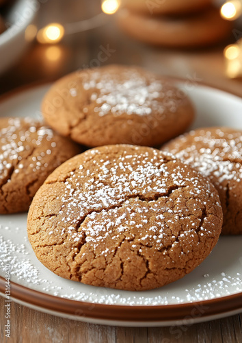Festive Ginger Cookies on a Plate, A Delightful Holiday Treat for Sharing