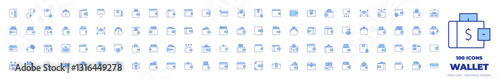 100 Wallet Icons Collection. Line Duotone style, editable stroke. cash, credit card, purse, payment method, wallet, ewallet, trading, banknote, payment, earnings