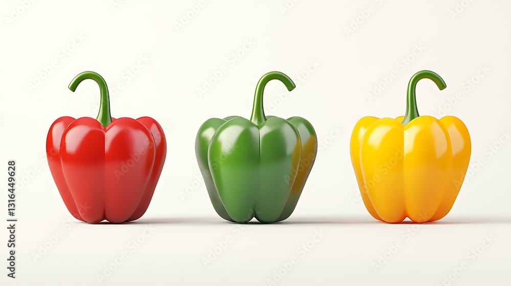 Vibrant Red, Green, and Yellow Bell Peppers: A 3D Render AI Generated Vibrant Red, Green, and Yellow Bell Peppers: A 3D Render AI Generated