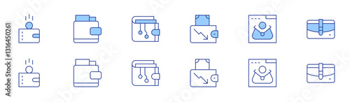 Wallet icon set in two styles, Duotone and Thin Line style. Editable stroke. loss, ewallet, wallet