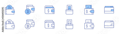 Wallet icon set in two styles, Duotone and Thin Line style. Editable stroke. pocket, purse, wallet