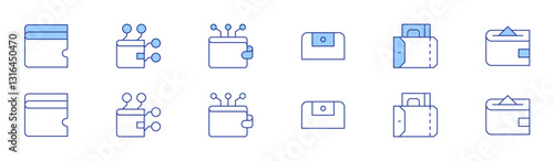 Wallet icon set in two styles, Duotone and Thin Line style. Editable stroke. purse, wallet, wallet passes app, digital wallet, ewallet