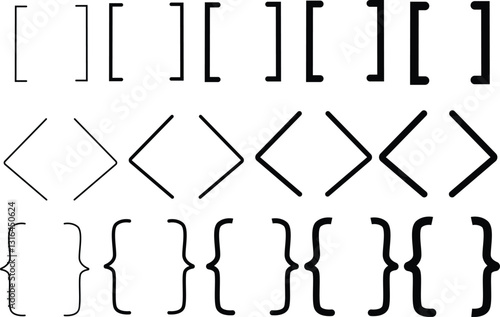 Square Bracket Silhouette Icon Bundle Design On White Background