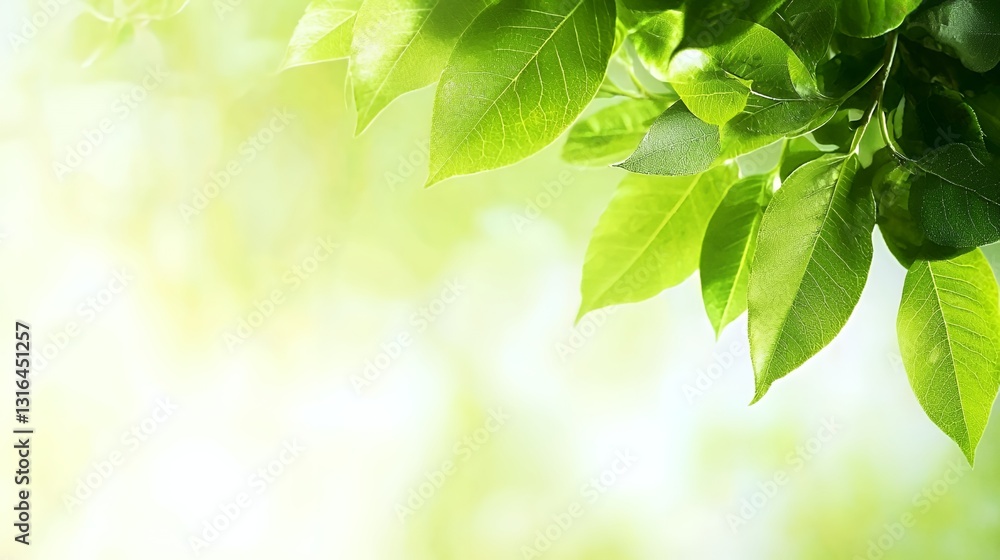 Lush Green Leaves With Dew Drops In Sunlight Lush Green Leaves With Dew Drops In Sunlight