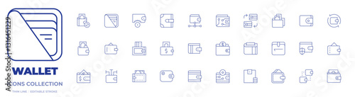 Wallet icons collection. Thin Line icons, editable stroke. payment method, ecommerce, wallet, exchange, transaction, trading, wallet passes app