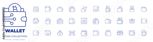 Wallet icons collection. Thin Line icons, editable stroke. purse, payment, ewallet, wallet, digital wallet, income, pocket