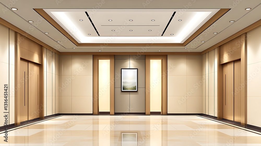 Obraz premium Elegant Office Lobby: A 3D Render of Modern Interior Design AI Generated