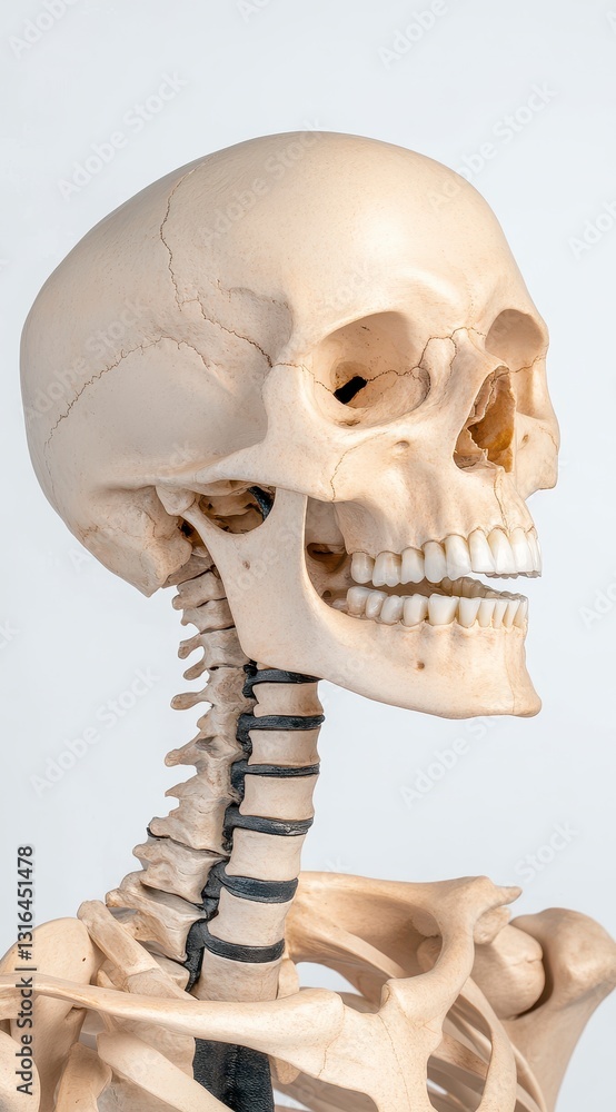 Closeup View of Human Skull and Cervical Vertebrae Closeup View of Human Skull and Cervical Vertebrae