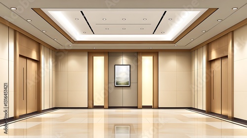 Elegant Office Lobby: A 3D Render of Modern Interior Design AI Generated