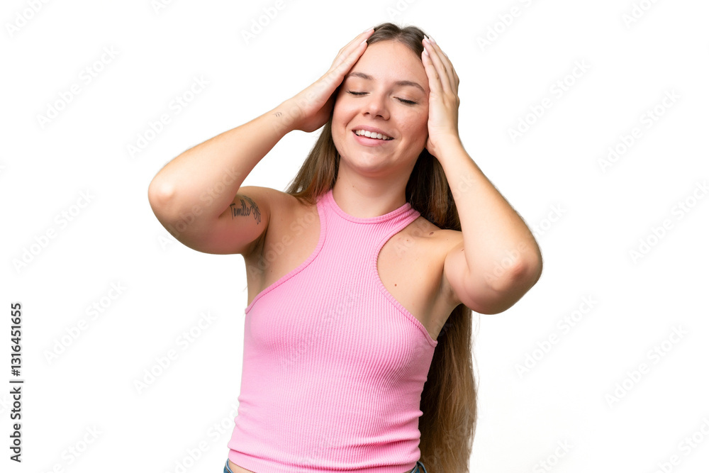 Young beautiful blonde woman over isolated background laughing Young beautiful blonde woman over isolated background laughing