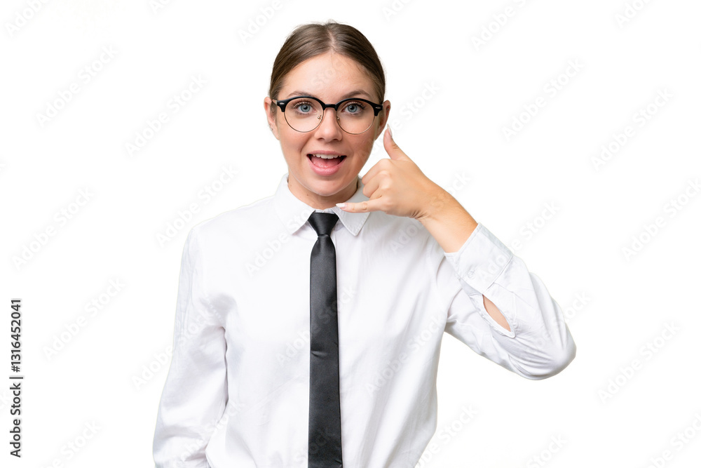 Young business caucasian woman over isolated background making phone gesture. Call me back sign Young business caucasian woman over isolated background making phone gesture. Call me back sign