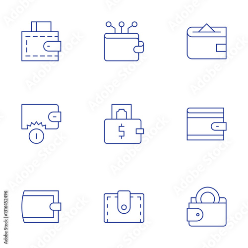 Wallet icons set. Thin Line style, editable stroke. wallet, crypto wallet, ewallet