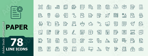 Set of Paper line icon set. Related to print, pen, fold, note, book and more. Perfect for logos and infographic. Document icon set. Minimalist icon collections.