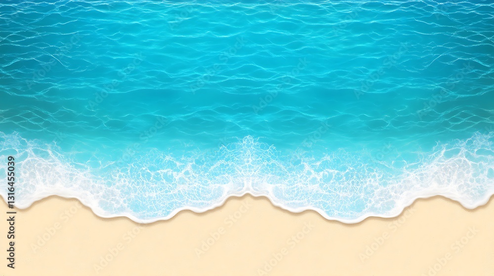 Naklejka premium Ocean Waves Lapping Sandy Shore: A Summer Digital Illustration AI Generated