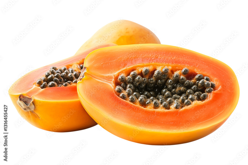 Ripe Papaya Halves on Transparent Background Ripe Papaya Halves on Transparent Background