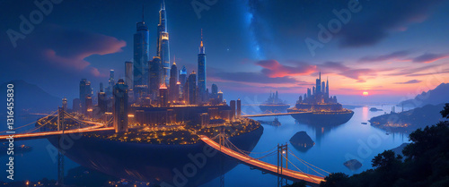 Futuristic Cityscape Under Starry Sky
