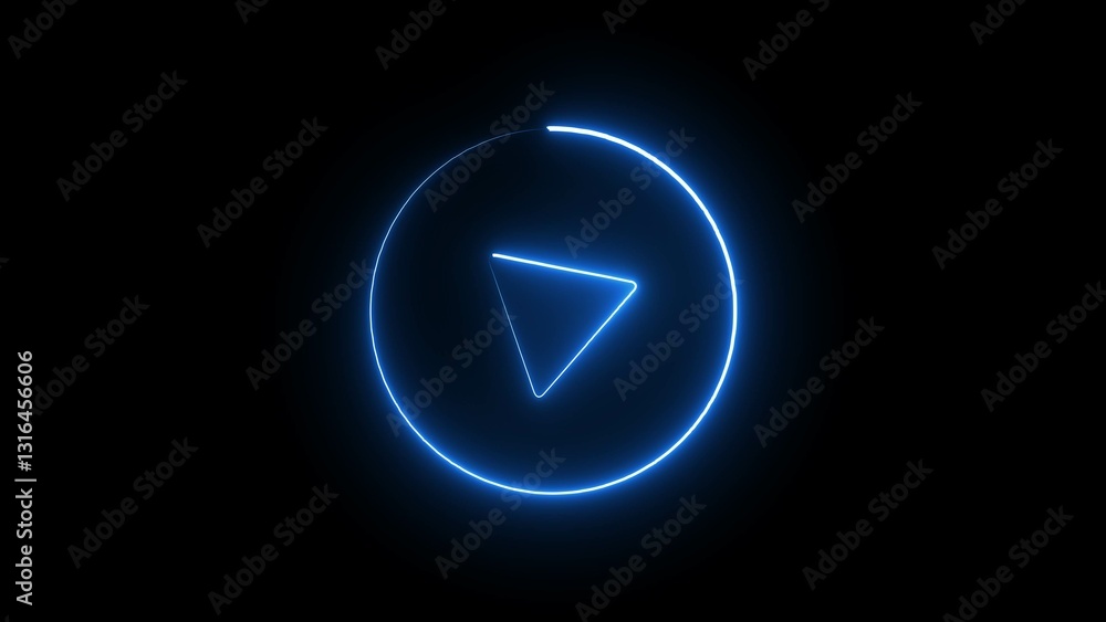 Glowing yellow neon flickering play button sign. Bright neon play button animated blinking icon with circle. Video play button icon concept . Glowing yellow neon flickering play button sign. Bright neon play button animated blinking icon with circle. Video play button icon concept .