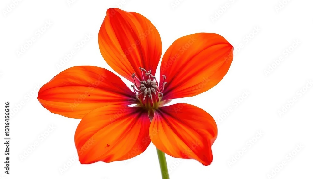 Fototapeta premium A single, vibrant flower, petals unfurled, isolated against a pure white backdrop, wildflower, closeup