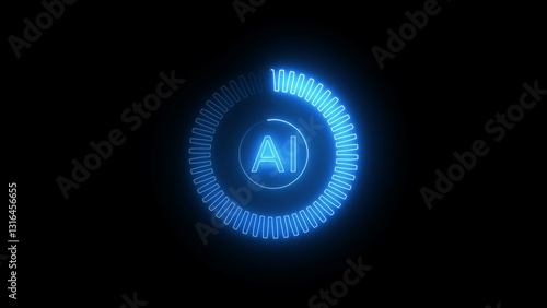 Motion graphic of Blue digital AI logo with futuristic technology . Chat with AI or artificial intelligence technology. Use AI technology by inputting, deep	