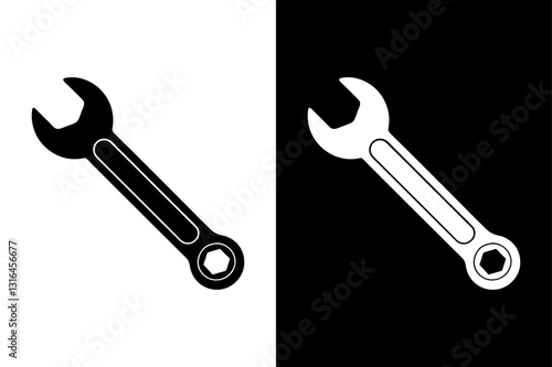 Black and White Wrench Icon Minimalist Silhouette Vector for Hardware & Engineering.