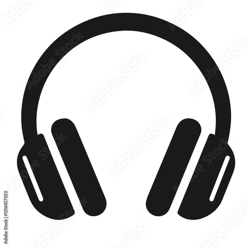 Black and white vector silhouette of headphones on white background