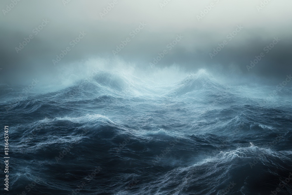 Choppy ocean waves during a cloudy and foggy atmosphere in the early morning hours Choppy ocean waves during a cloudy and foggy atmosphere in the early morning hours