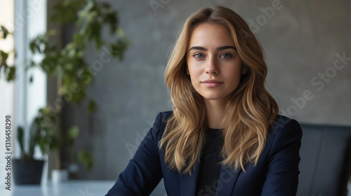 Young Female Leader in Navy Blazer with Assured Stance, Working at a Sleek White Desk under the Gentle Touch of Left-Side Window Lighting Free Download Young Female Leader in Navy Blazer with Assured Stance, Working at a Sleek White Desk under the Gentle Touch of Left-Side Window Lighting - GFXLoad